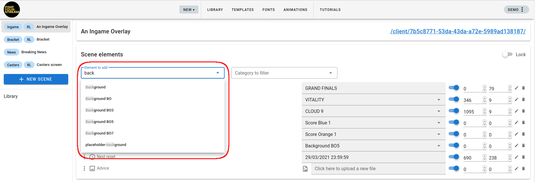 The list of elements